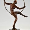 Art Deco sculpture bronze danseuse nue au cerceau