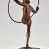 Art Deco bronzen sculptuur danseres met hoepel