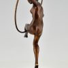 Art Deco sculpture bronze danseuse nue au cerceau