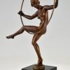 Art Deco bronzen sculptuur danseres met hoepel