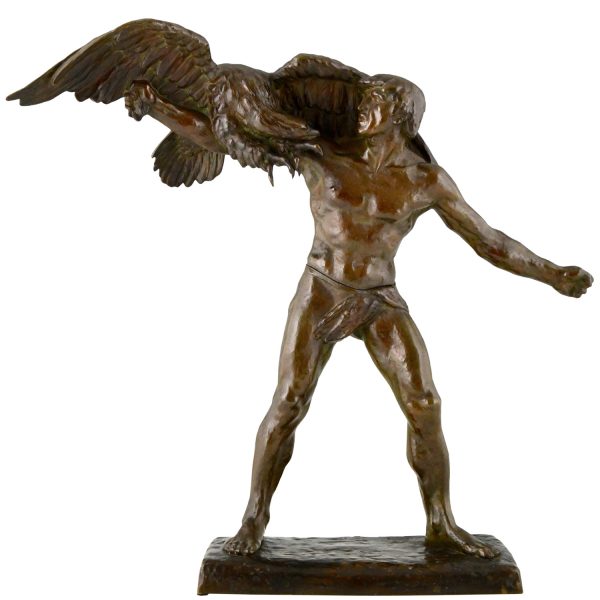 Art Deco bronze man with eagle Gory
