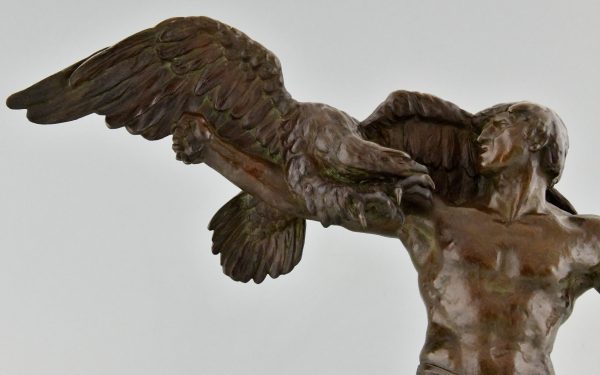 Art Deco bronze sculpture man with eagle