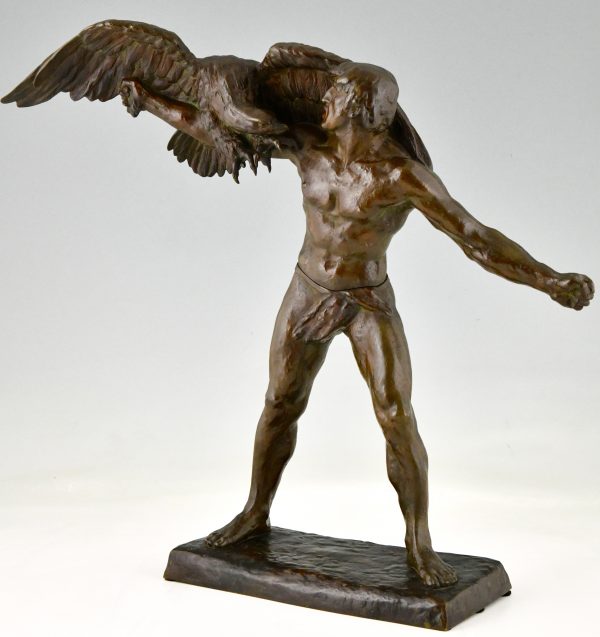 Art Deco bronze sculpture man with eagle
