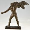 Art Deco bronze sculpture man with eagle
