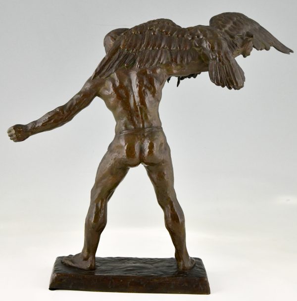 Art Deco bronze sculpture man with eagle