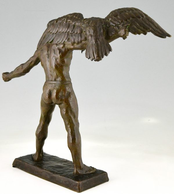 Art Deco bronze sculpture man with eagle