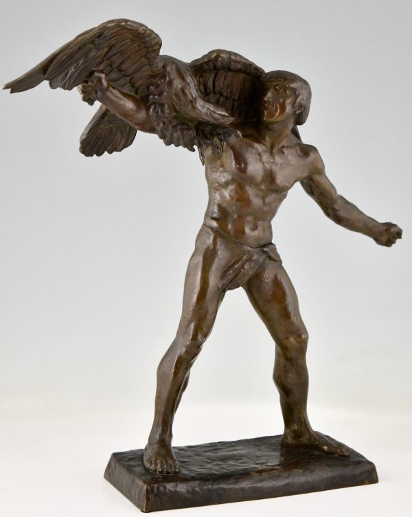 Art Deco bronze sculpture man with eagle