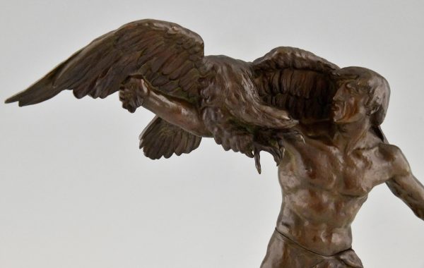 Art Deco bronze sculpture man with eagle