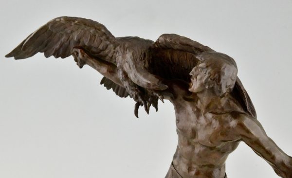 Art Deco bronze sculpture man with eagle