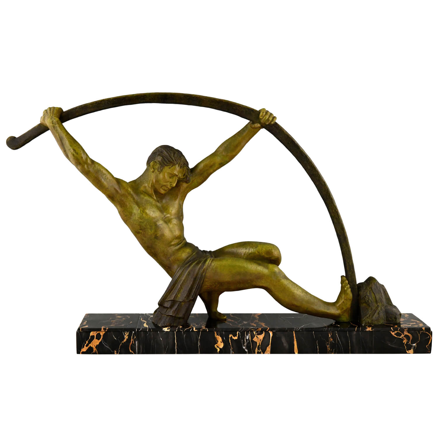 Art Deco sculpture athletic man bending a bar L’age du bronze