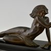 Art Deco sculpture femme nue et gazelle Seduction