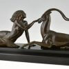 Art Deco sculptuur naakte vrouw met gazelle Seduction