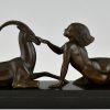 Art Deco sculpture femme nue et gazelle Seduction