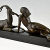 Art Deco sculptuur naakte vrouw met gazelle Seduction