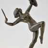 Art Deco bronzen sculptuur dansend naakt met dolk