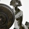 Art Deco bronzen sculptuur dansend naakt met dolk