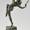 Art Deco bronzen sculptuur dansend naakt met dolk