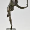 Art Deco bronzen sculptuur dansend naakt met dolk