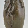 Art Nouveau bronze vase with nude couple The Kiss.