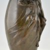 Art Nouveau bronze vase with nude couple The Kiss.