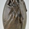Art Nouveau bronze vase with nude couple The Kiss.