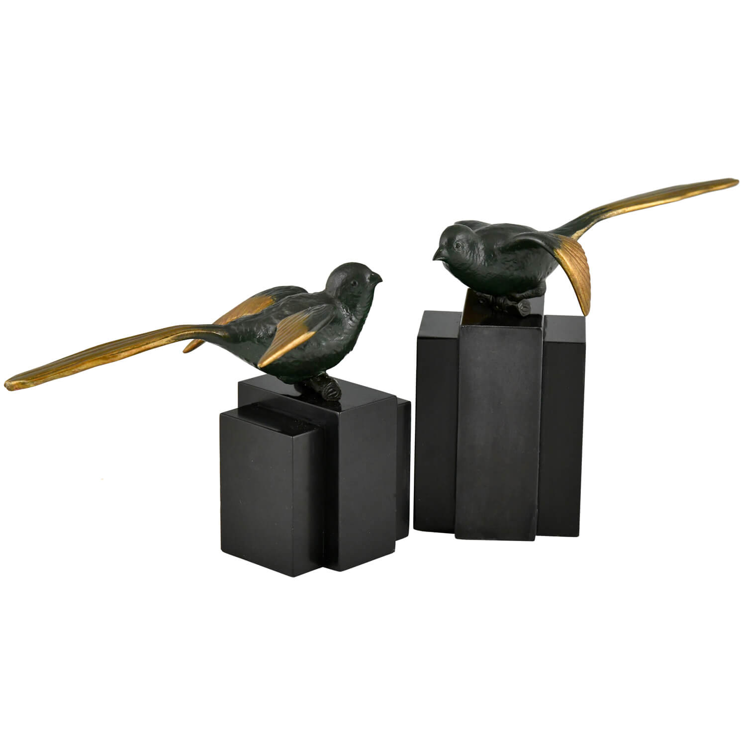 Art Deco Bronze Buchstützen Vögel Bachstelzen Art deco bronze bird bookends Lavroff