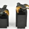 Serre-livres oiseaux en bronze Art Déco bergeronnettes