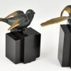 Art Deco Bronze Buchstützen Vögel Bachstelzen
