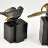 Art Deco bronze bird bookends wagtails