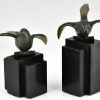 Art Deco bronze bird bookends wagtails