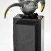 Art Deco Bronze Buchstützen Vögel Bachstelzen