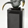 Art Deco bronze bird bookends wagtails