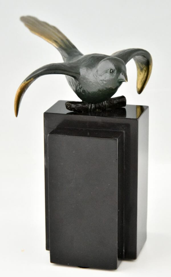 Art Deco Bronze Buchstützen Vögel Bachstelzen