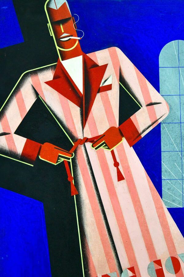 Art Deco poster design man in dressing gown