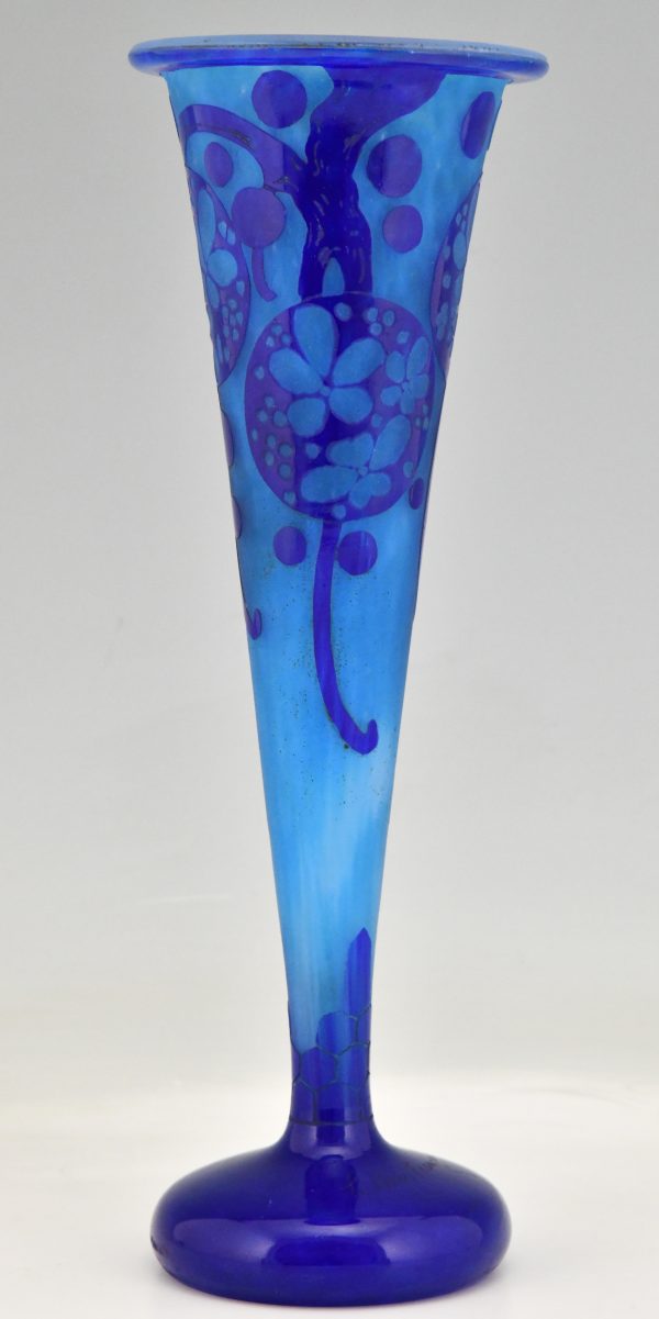Azurette  Art Deco blue Cameo glass vase