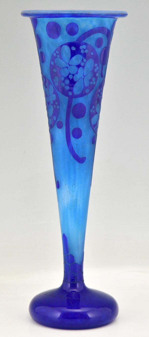 Art Déco Vase en verre caméo bleu Azurette