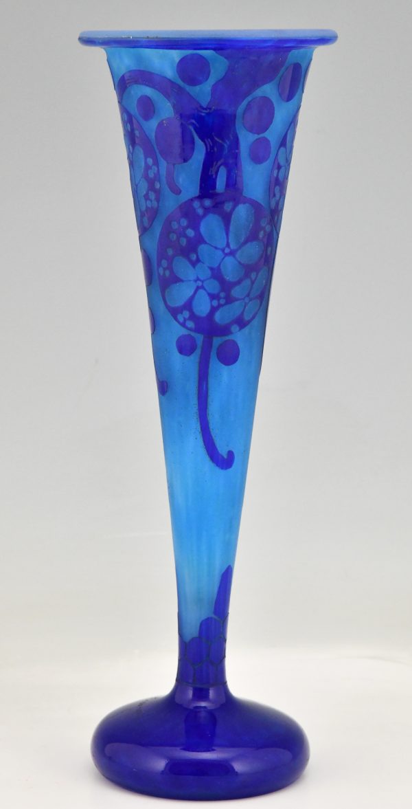 Art Déco Vase en verre caméo bleu Azurette