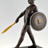 Art Deco sculptuur Gladiator met helm, zwaard en schild
