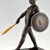 Art Deco sculpture Gladiator with helmet, sword and shield