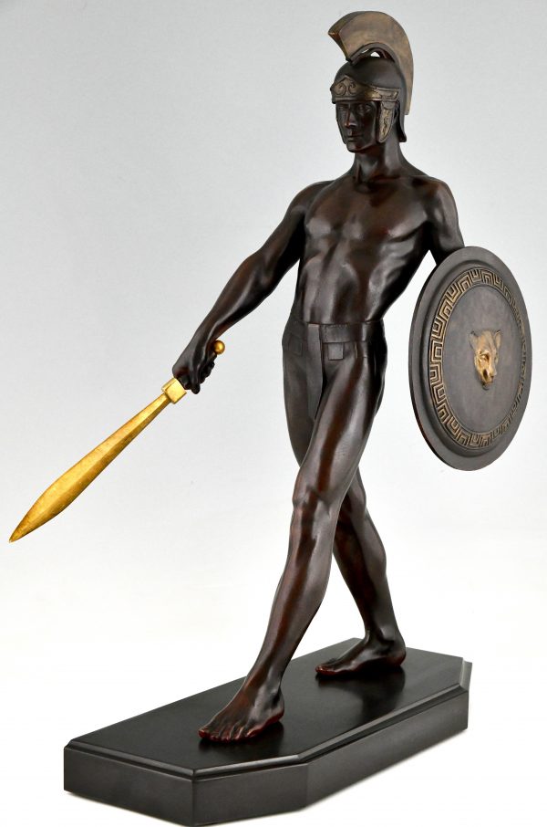 Art Deco sculpture Gladiator with helmet, sword and shield