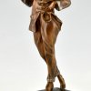 Art Deco bronze sculpture smoking woman in pyjama.