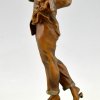 Art Deco bronze sculpture smoking woman in pyjama.