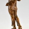 Art Deco bronze sculpture smoking woman in pyjama.