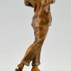 Art Deco bronze sculpture smoking woman in pyjama.