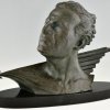 Art Deco bronze bust Mermoz Focht -