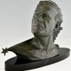 Art Deco bronze sculpture male bust of aviator Jean Mermoz