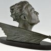 Art Deco bronze sculpture male bust of aviator Jean Mermoz