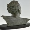 Art Deco bronze sculpture male bust of aviator Jean Mermoz