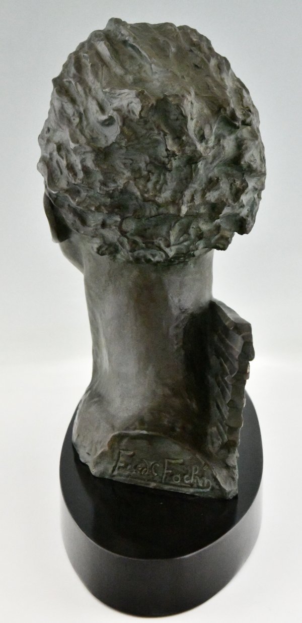 Art Deco sculpture bronze buste de Jean Mermoz aviateur