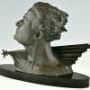 Art Deco bronze sculpture male bust of aviator Jean Mermoz